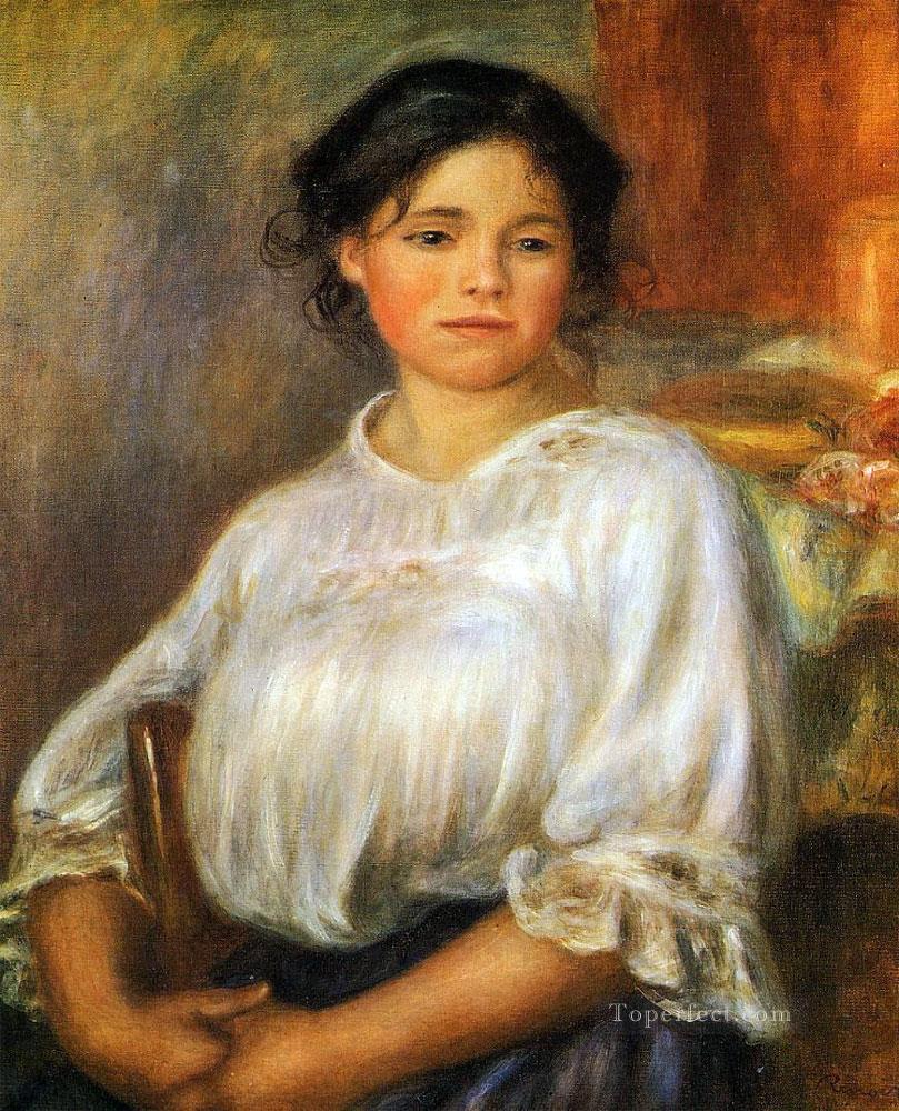 ピエール・オーギュスト・ルノワールに座る若い女性油絵